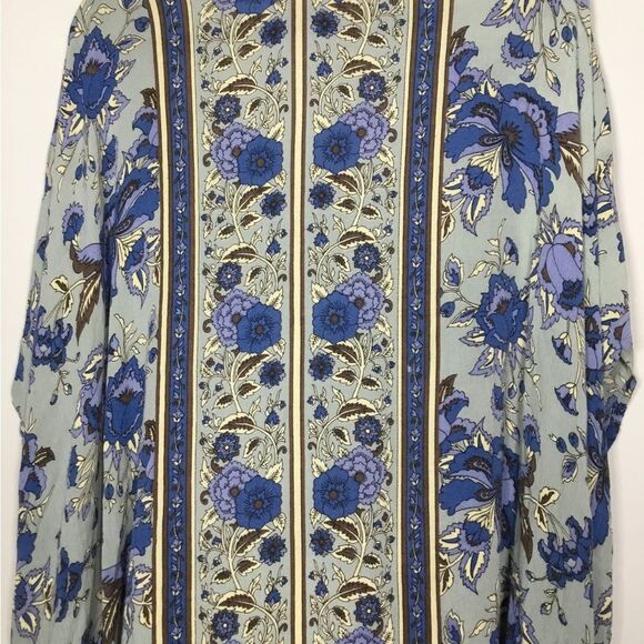 Floaty open front kimono duster blue flowers oversized size Small boho hippie - Picture 5 of 7